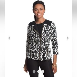 Chico's Black White Moto Jacket Size 1 NWT New